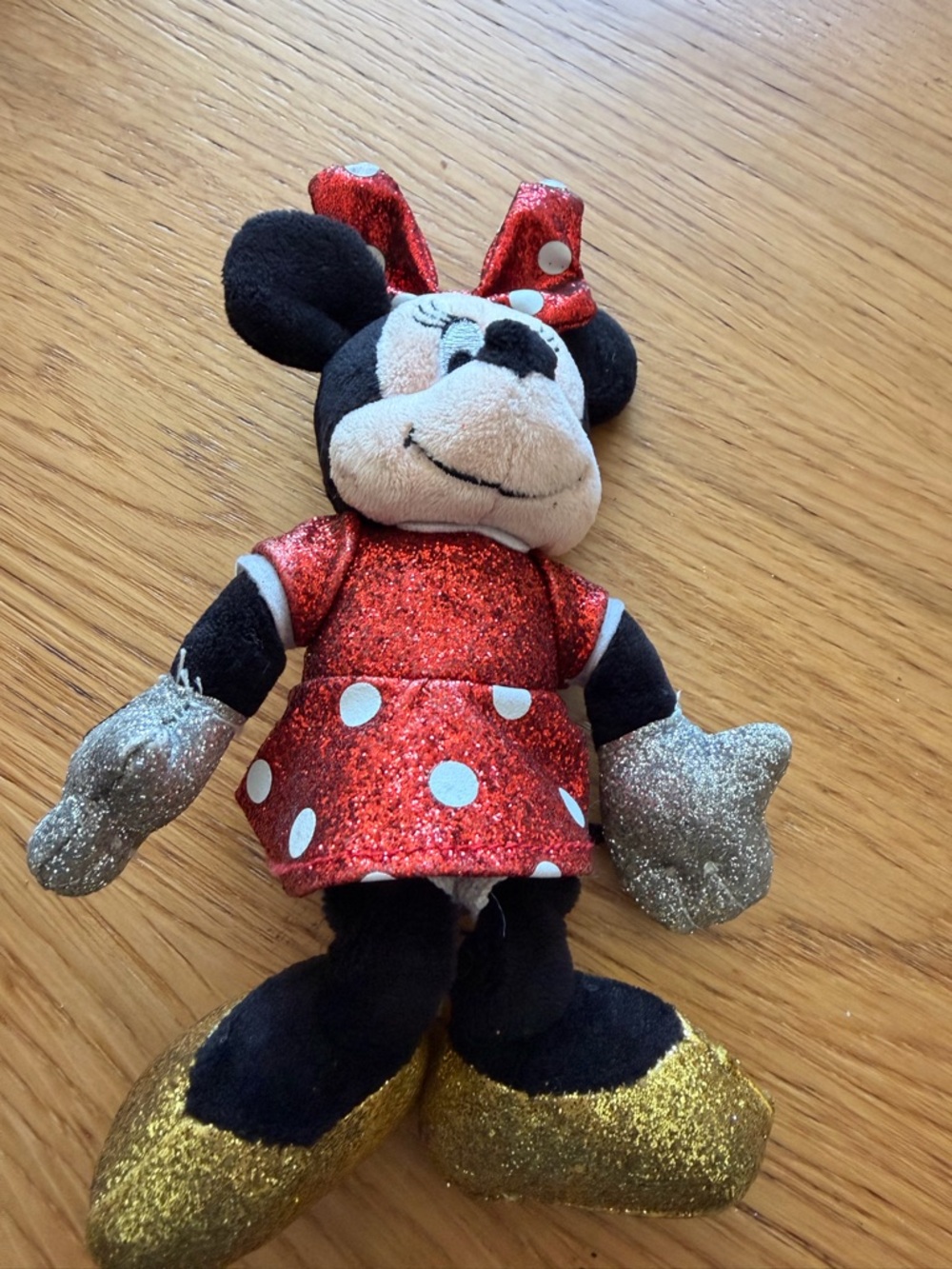 Red Glitter Polka-Dot Mouse Plush with Gold Shoes